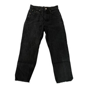 Zara Black Flared cropped Jeans Raw Hem Size Medium